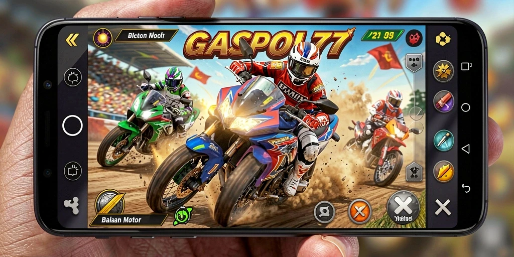 Tampilan gameplay GASPOL77 yang mendebarkan saat balapan motor.