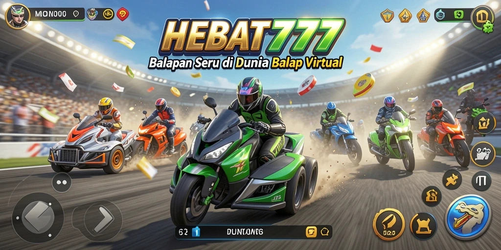 Tampilan gameplay HEBAT777 dengan mobil balap di trek menantang.