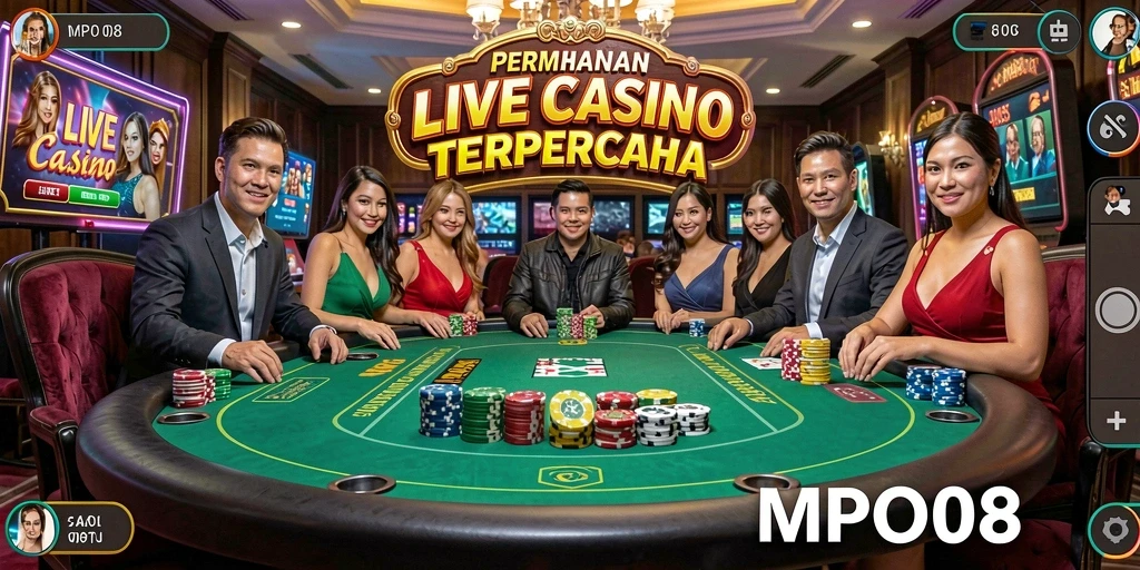 Screenshot MPO08 menampilkan dealer yang ramah dan gameplay Live Casino yang menarik.