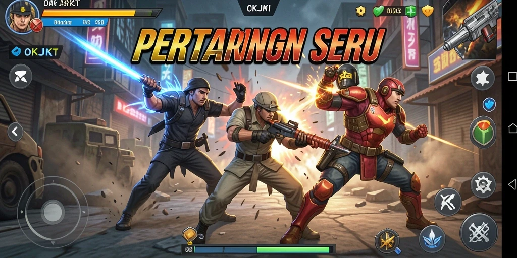 Pengalaman gameplay mendebarkan dalam OKJKT dengan aksi bertarung yang intens.