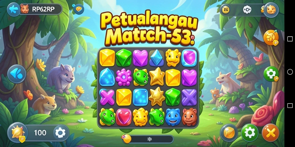 Tampilan gameplay seru dari RP62RP dengan kombinasi gem berwarna.