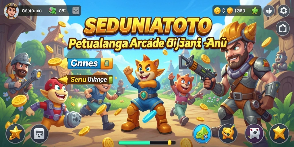 Tampilan gameplay SEDUNIATOTO yang penuh warna dan dinamis.