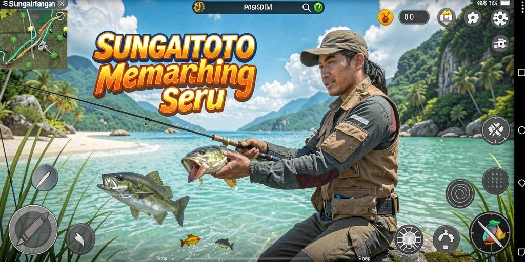 Screenshot menunjukkan tampilan gameplay memancing yang menarik di SUNGAITOTO.