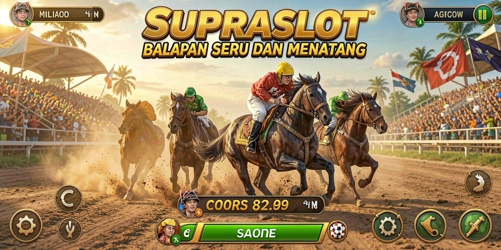 Screenshot gameplay intens dari SUPRASLOT menunjukkan momen balapan menegangkan.